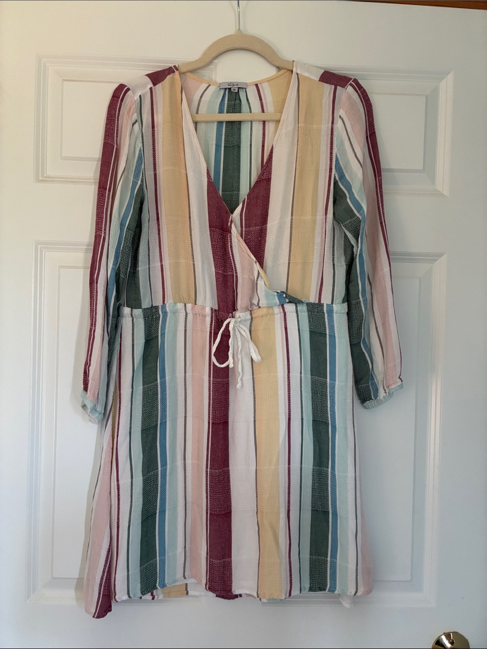 Rails Women’s Striped Wrap Dress in Burgundy, Green, Yellow and Cream